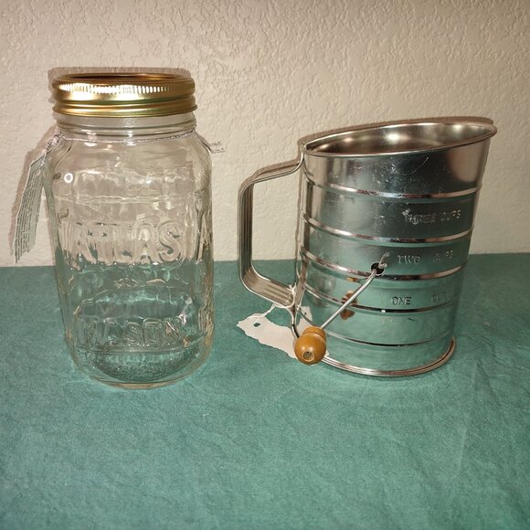 Vintage Atlas Mason Jar and Strainer Container w Handle Good Cook granny chic - Picture 4 of 8